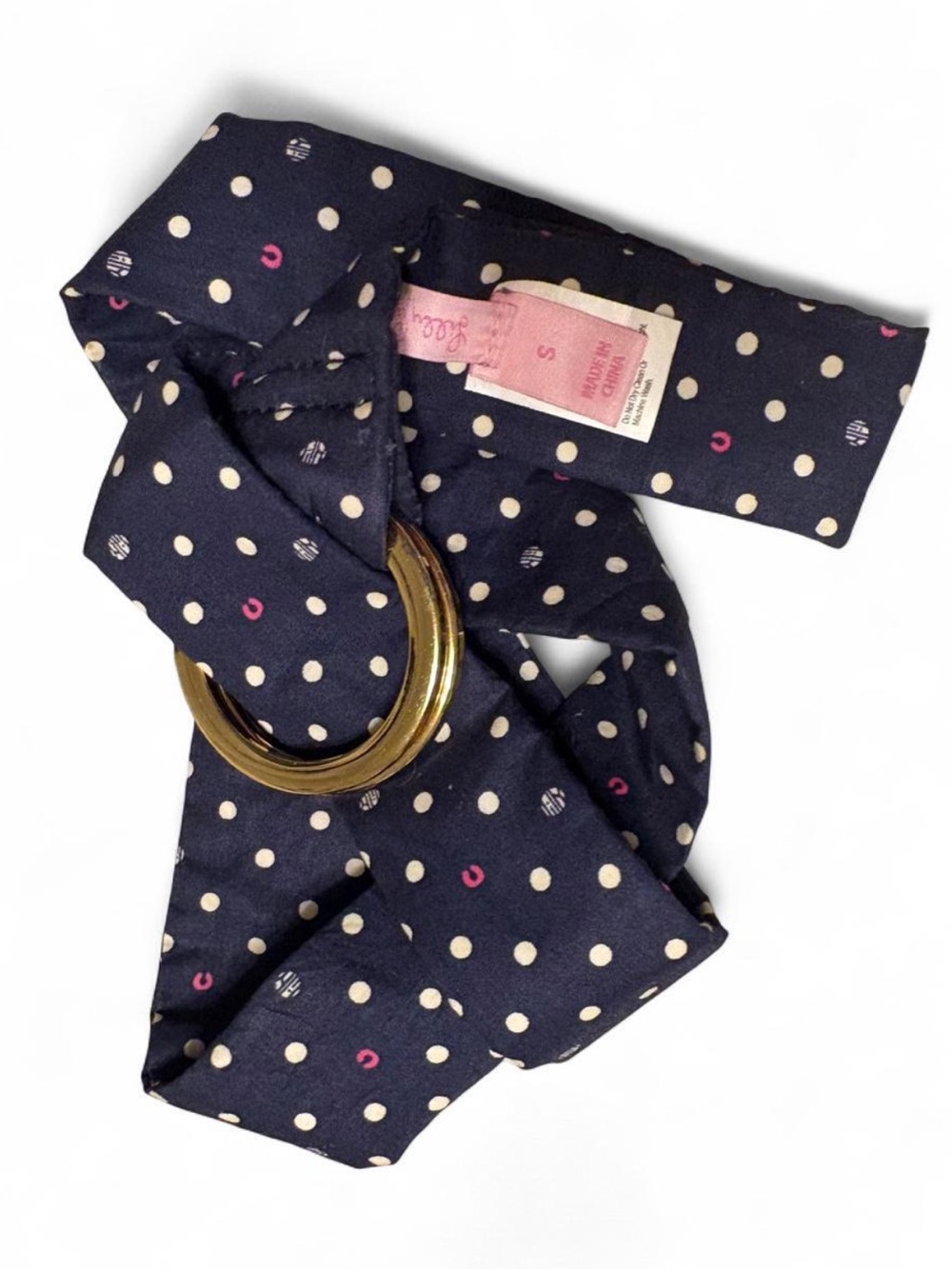 Lilly Pulitzer Navy Polka Dot Fabric Belt with Gold Ring